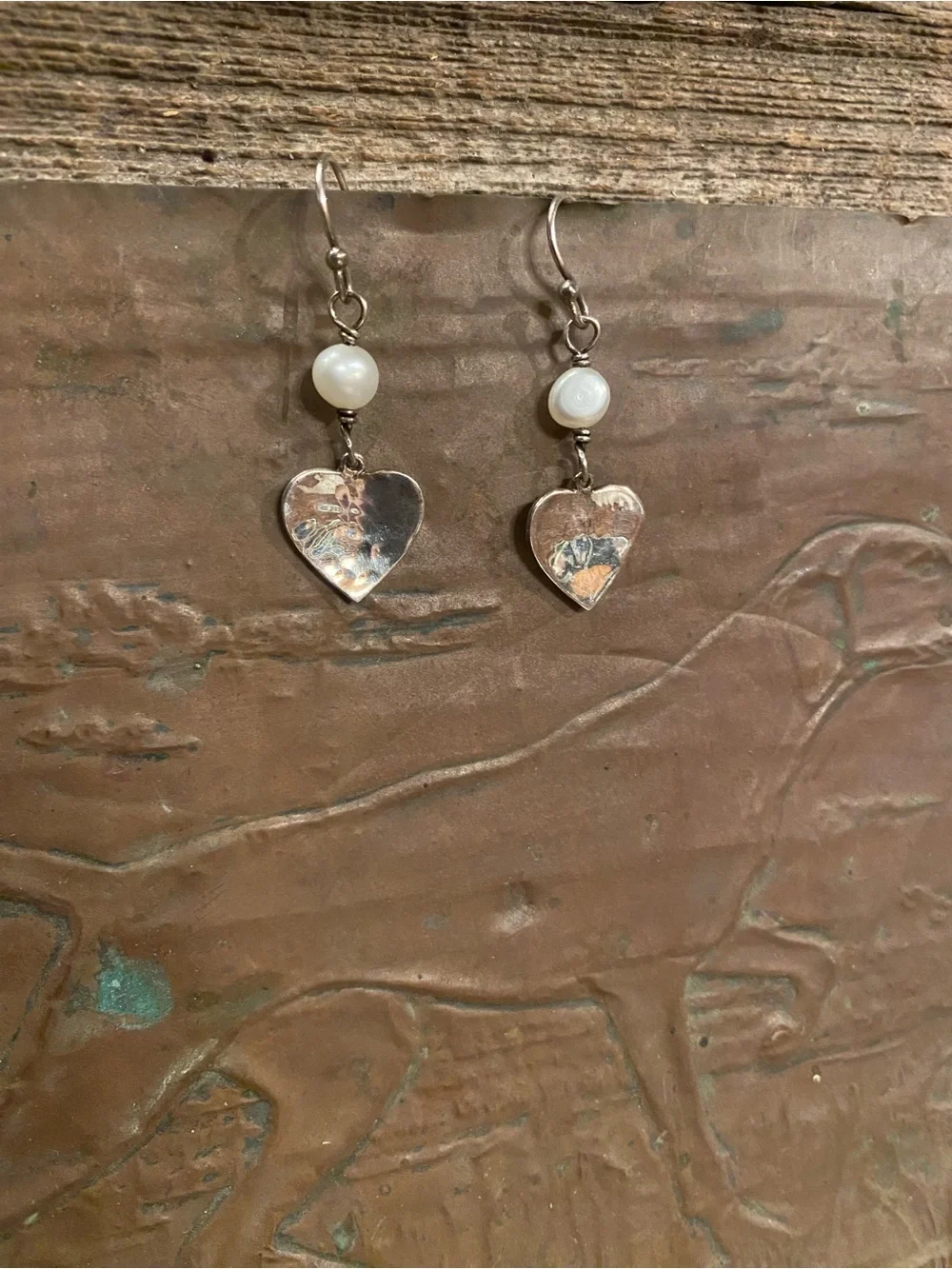Sterling Heart Drop Earrings with White Pearl Accent